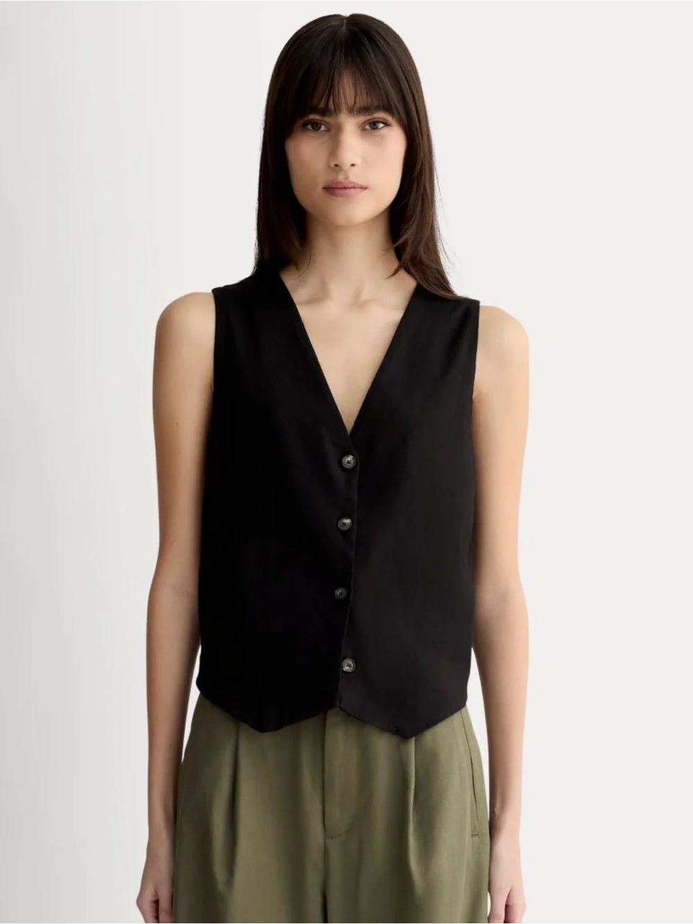 Everlane The Vest in Stretch Linen - 0 Black NWOT New